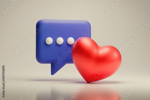 A blue speech bubble with three white dots and a red heart  symbolizing love and communication.