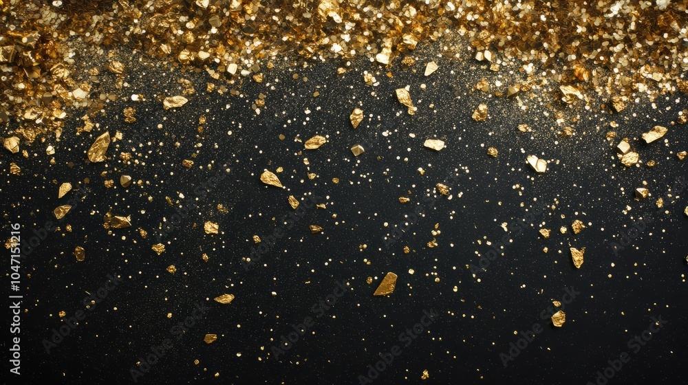 A luxurious black background adorned with scattered gold confetti, ideal for glamorous celebrations or festive events like New Year's, weddings, and anniversaries A luxurious black background adorned with scattered gold confetti, ideal for glamorous celebrations or festive events like New Year's, weddings, and anniversaries