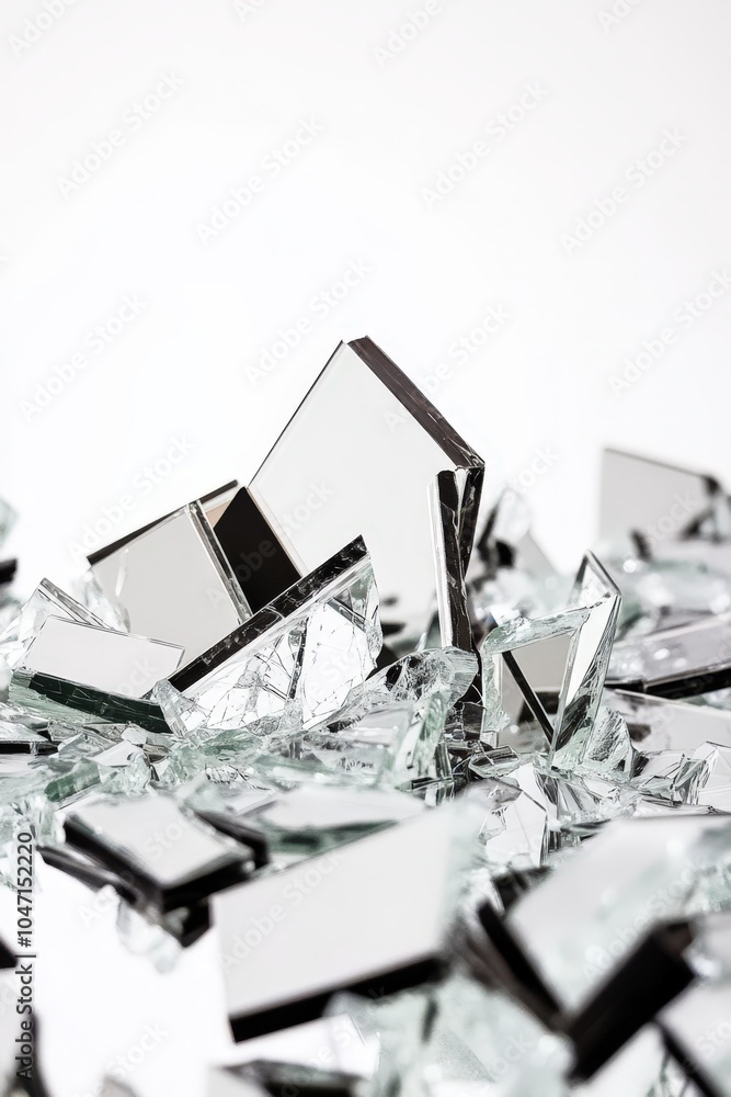 Shattered glass fragments on a white background Shattered glass fragments on a white background