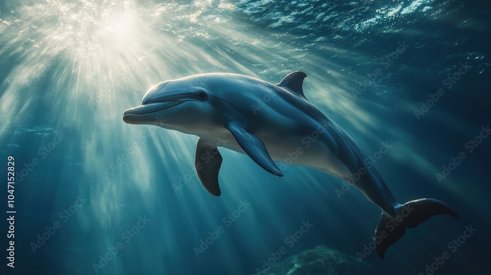 Fototapeta premium Playful Dolphins Swimming in a Calm Blue Ocean