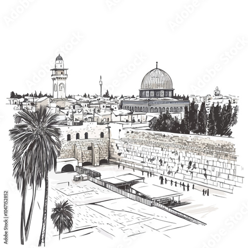 Jerusalem City Skyline with Wailing Wall - Urban Landscape Photography