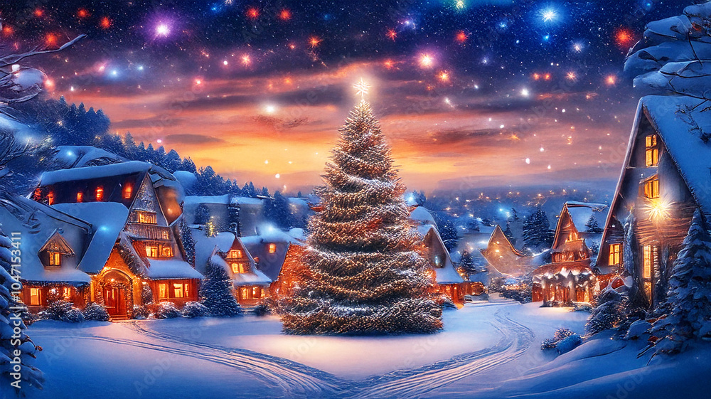 Christmas Harmony in a Magical Winter Village with Festive Wonder, Glittering Trees, and Cozy Lights, Where Unique Details Enhance the Holiday Landscape and Spark Imagination Christmas Harmony in a Magical Winter Village with Festive Wonder, Glittering Trees, and Cozy Lights, Where Unique Details Enhance the Holiday Landscape and Spark Imagination