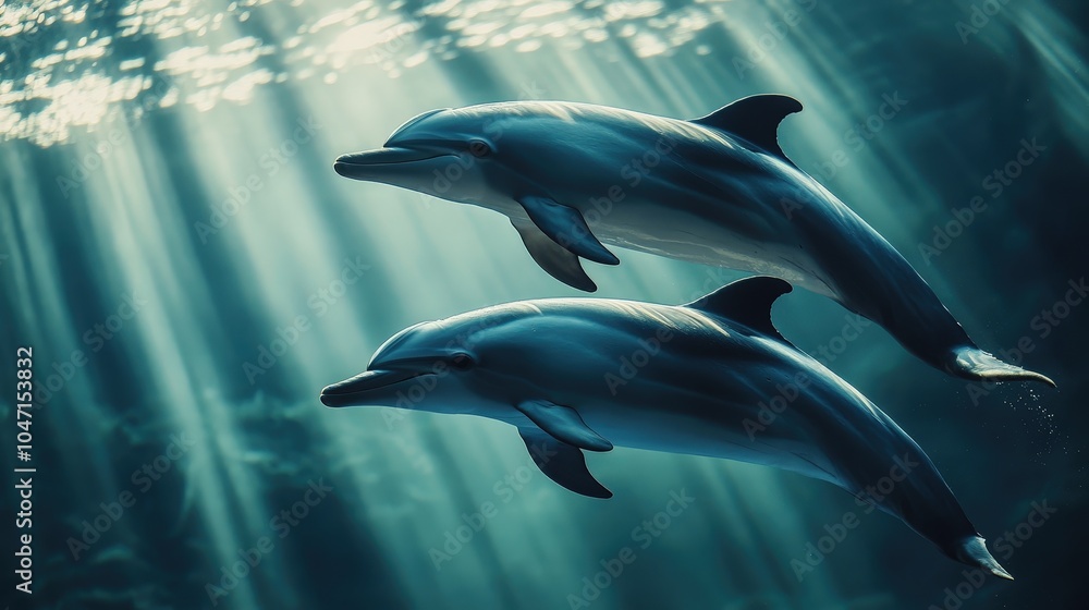 Playful Dolphins Swimming in a Serene Atmosphere Playful Dolphins Swimming in a Serene Atmosphere