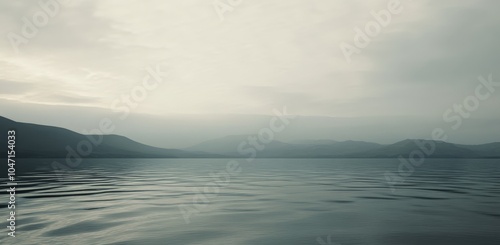 Serene landscape with misty mountains and tranquil lake