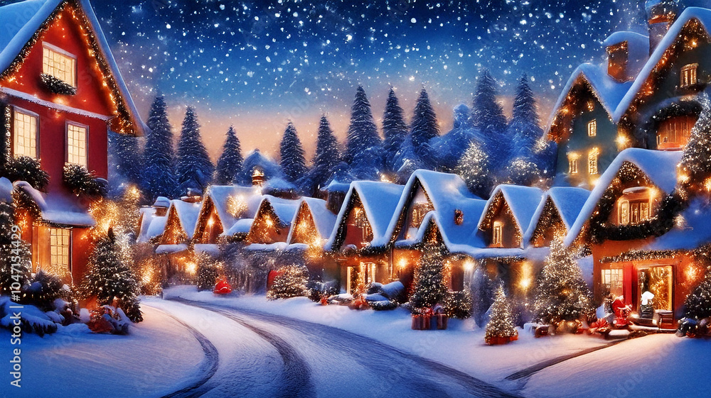 Christmas Harmony in a Magical Winter Village with Festive Wonder, Glittering Trees, and Cozy Lights, Where Unique Details Enhance the Holiday Landscape and Spark Imagination Christmas Harmony in a Magical Winter Village with Festive Wonder, Glittering Trees, and Cozy Lights, Where Unique Details Enhance the Holiday Landscape and Spark Imagination