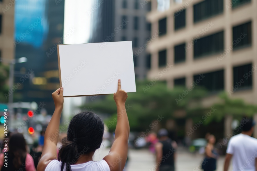 person holding a blank sign in a city street person holding a blank sign in a city street