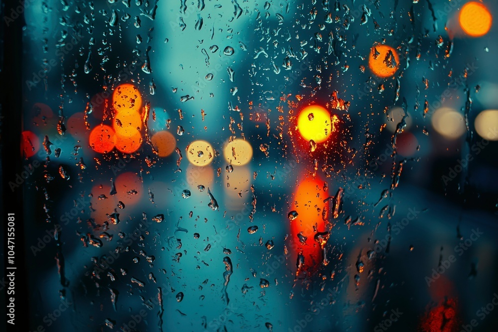 Raindrops on Glass with Blurred City Lights Raindrops on Glass with Blurred City Lights