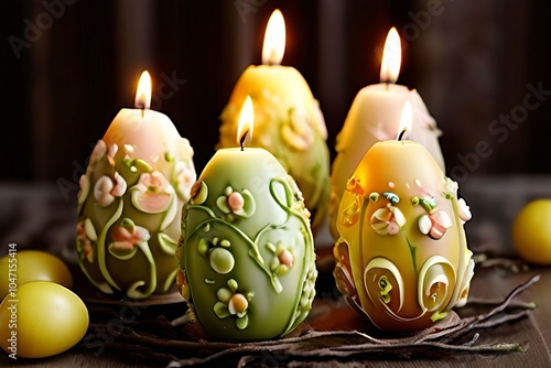 easter candles candles shaped like eggs or embedded with tiny eg photo