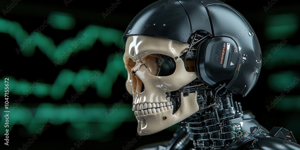 AI Robot Skull with Headphones Futuristic Technology Artificial Intelligence AI Robot Skull with Headphones Futuristic Technology Artificial Intelligence