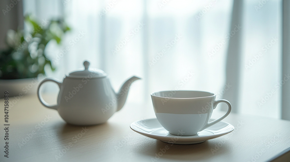 Minimalist Tea Setting with White Teacup Minimalist Tea Setting with White Teacup