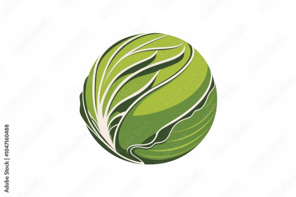 Fototapeta premium A green cabbage a leafy vegetable with a round shape.