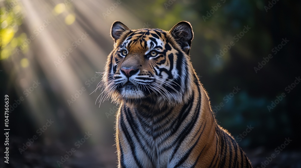 Obraz premium Majestic Tiger in Zoo Enclosure Surrounded by Light