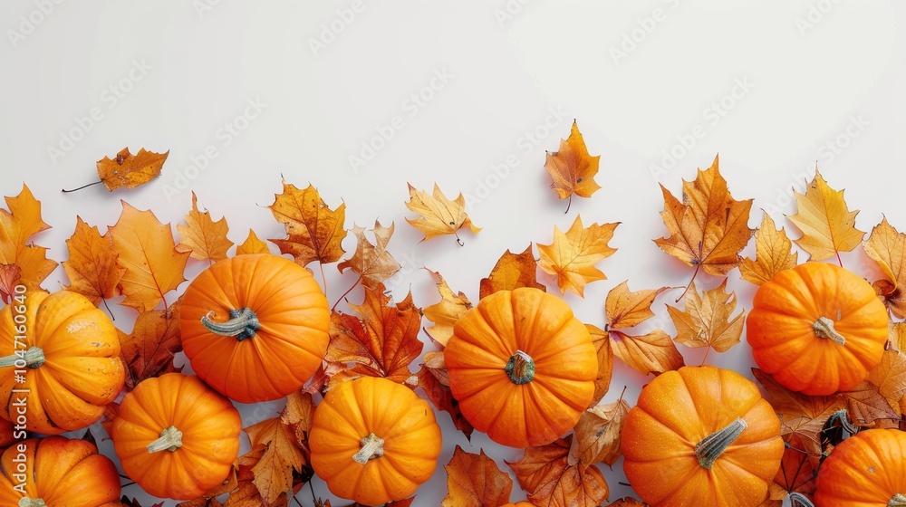 Isolated pumpkin patch with autumn leaves on a white background Isolated pumpkin patch with autumn leaves on a white background