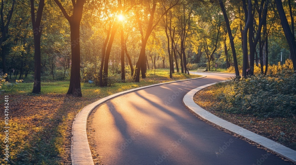 Obraz premium Winding Path Through a Sun-Drenched Autumn Forest