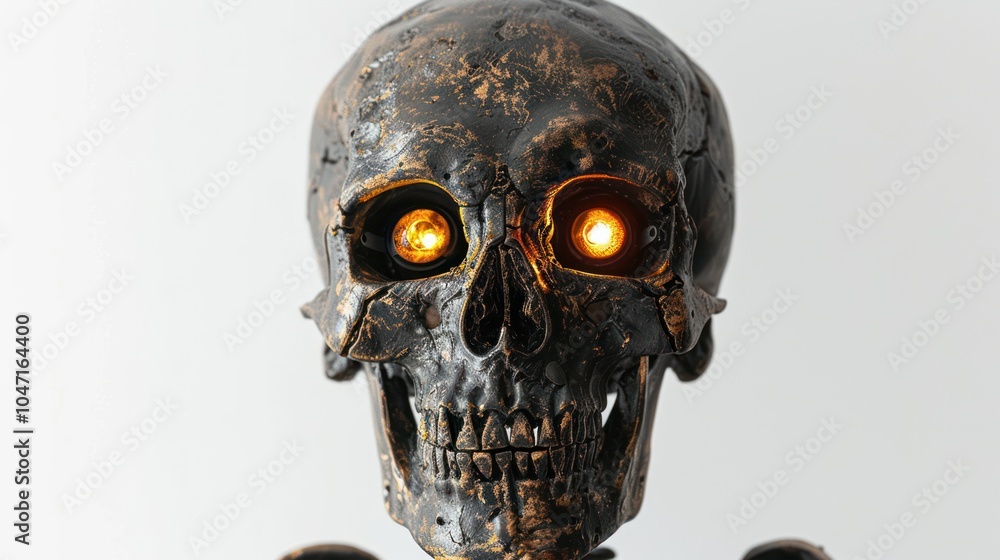 Isolated skeleton head with glowing eyes on a white background Isolated skeleton head with glowing eyes on a white background