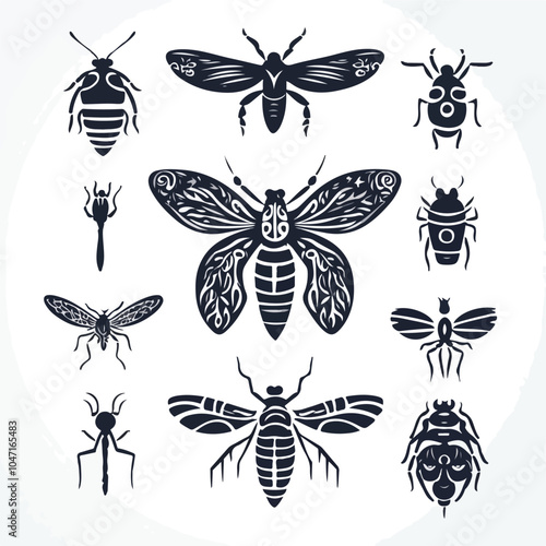 Polynesian Tattoo Design with Insects Vector Illustration