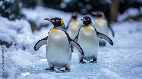 Penguins Waddle on Ice at the Zoo