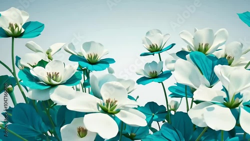 delicate beauty white flowers swaying wind captured stunning topdown view 3D animation showcases lush bush iberis dynamic backdrop presented exquisite detail flower background agriculture