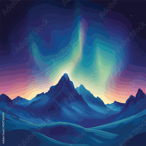Realistic Northern Lights Night Sky and Amazing Display of Aurora Borealis