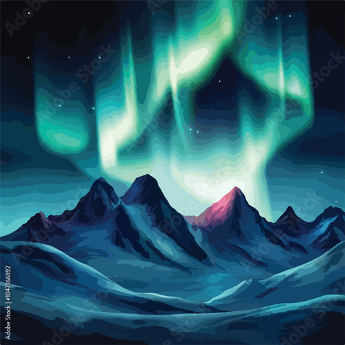 Realistic Northern Lights Night Sky and Amazing Display of Aurora Borealis