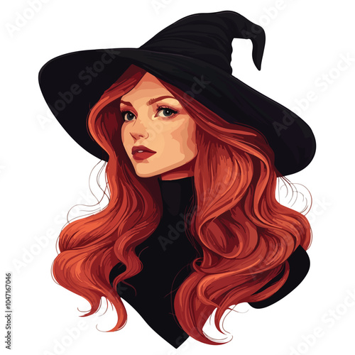 Enchanting Red-Haired Witch with Typical Witch Hat