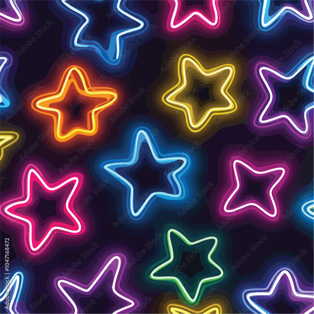 Vibrant Seamless Background with Bright Neon Stars Vector Vibrant Seamless Background with Bright Neon Stars Vector
