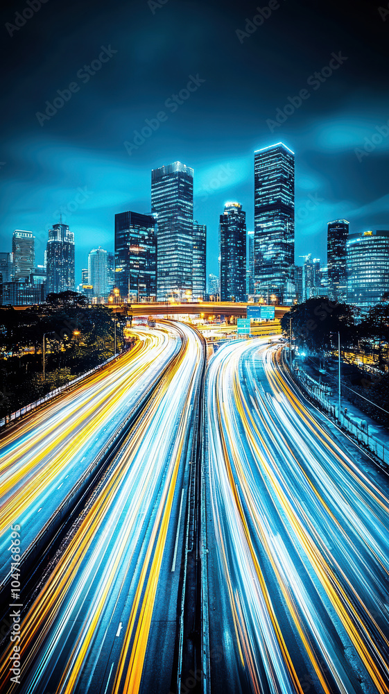 Obraz premium Nighttime cityscape with glowing windows
