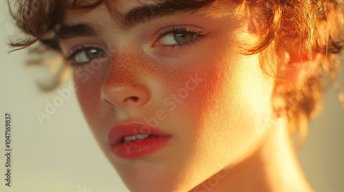 Close-up Portrait of a Young Person with Freckles and Red Hair