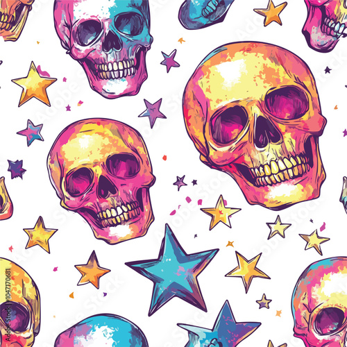 Bright Seamless Human Skulls Illustration for Halloween and Horror Designs