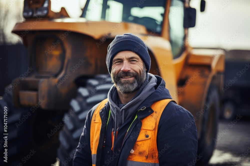 Smiling portrait of a middle aged heavy machinery driver Smiling portrait of a middle aged heavy machinery driver