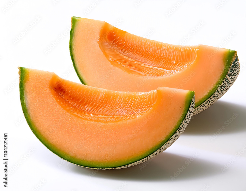 fresh Cantaloupe Melon Slices, isolated on a white background fresh Cantaloupe Melon Slices, isolated on a white background
