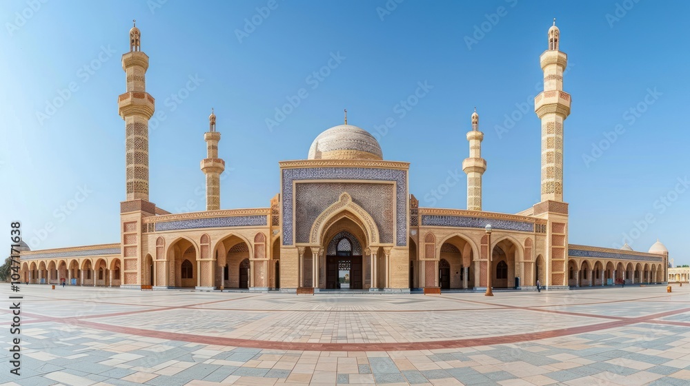 Fototapeta premium Grand Mosque with four minarets and intricate stonework