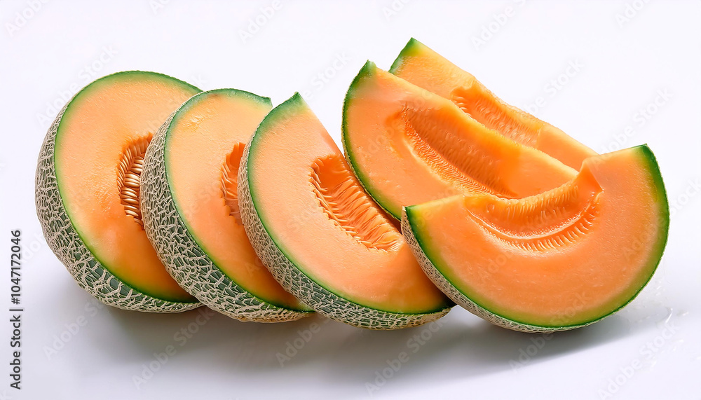 fresh Cantaloupe Melon Slices, isolated on a white background fresh Cantaloupe Melon Slices, isolated on a white background