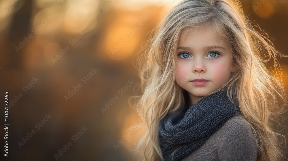Obraz premium Young Blonde Girl with Blue Eyes and Gray Scarf