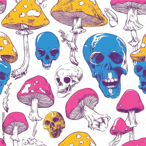 Vibrant Psychedelic Mushroom Seamless Pattern