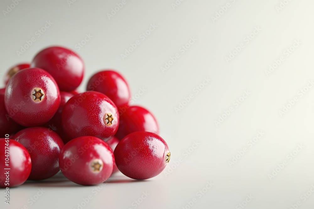 Close-up of bright red cranberries on white background Close-up of bright red cranberries on white background