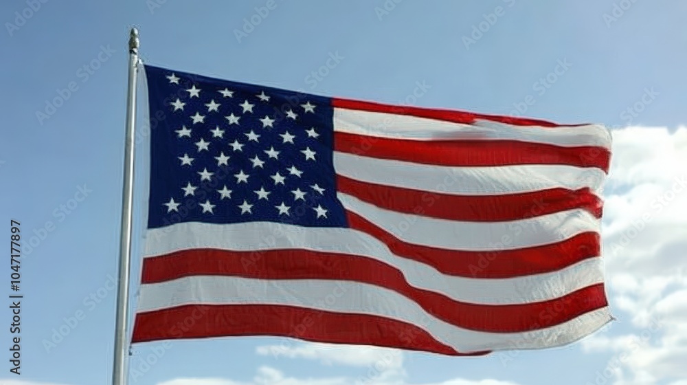 Waving american flag against blue sky with clouds Waving american flag against blue sky with clouds