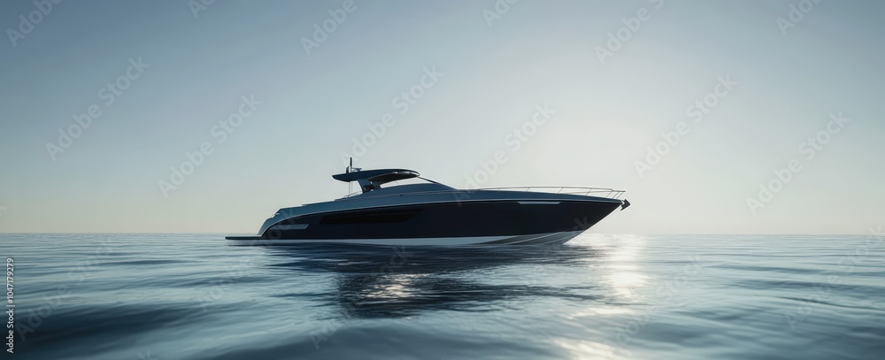sleek black yacht cruising on calm blue waters sleek black yacht cruising on calm blue waters