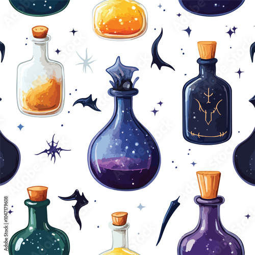 Seamless Vector Illustration of Witch Bottles - Mystical and Enchanting Design