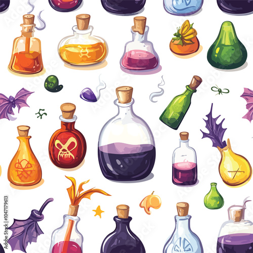 Seamless Vector Illustration of Witch Bottles - Mystical and Enchanting Design