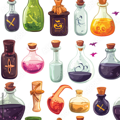 Seamless Vector Illustration of Witch Bottles - Mystical and Enchanting Design