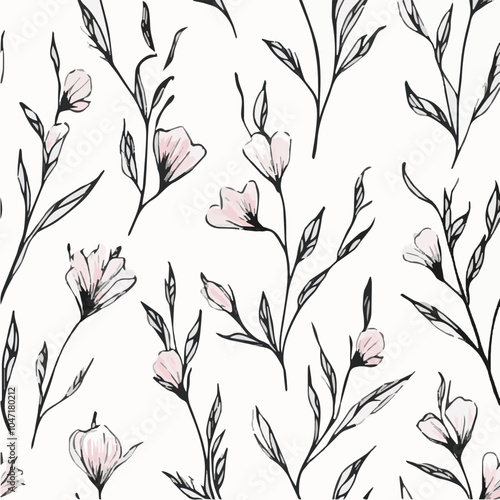 Illustration seamless pattern of Hand Drawn Dainty Floral