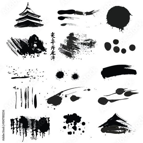 Exquisite Asian Ink Brush Strokes Set for Artistic Design Projects