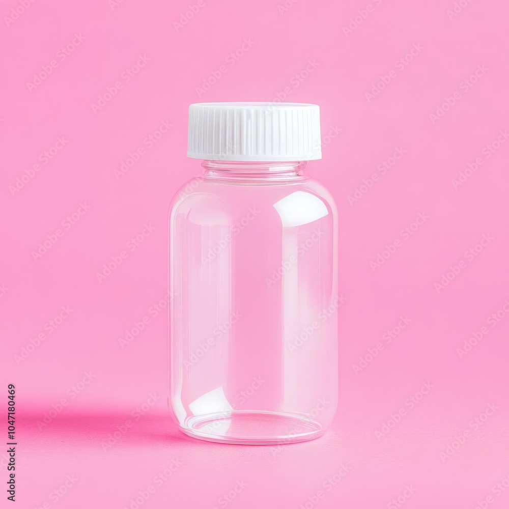Blank plastic container with a screw cap, isolated in a minimalist setting, suitable for e-commerce visuals and product presentations Blank plastic container with a screw cap, isolated in a minimalist setting, suitable for e-commerce visuals and product presentations