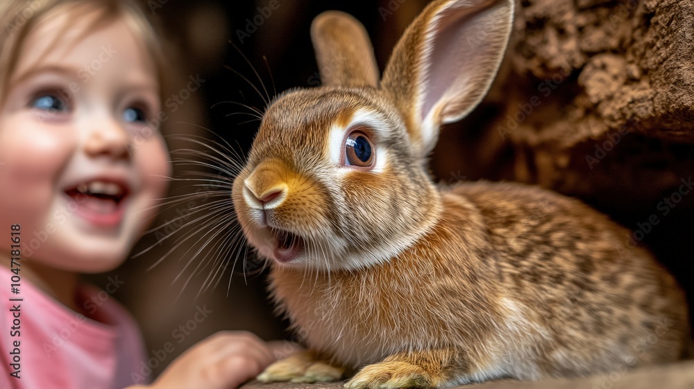 Children Delight in Watching Hopping Rabbits Children Delight in Watching Hopping Rabbits
