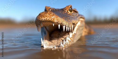 Close up of a Crocodile s Jaw with Sharp Teeth in Water photo