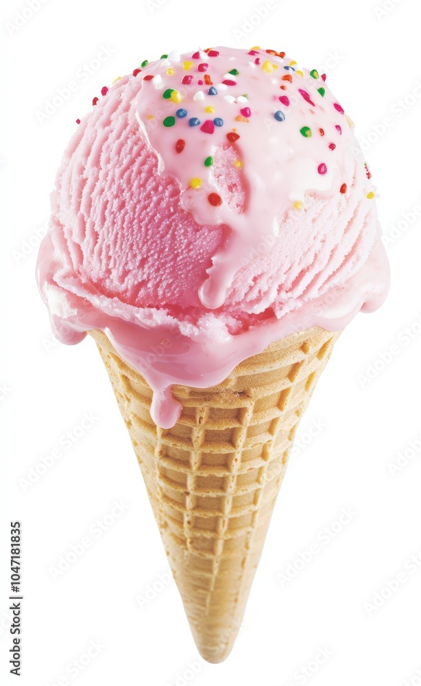 Colorful ice cream scoop in waffle cone Colorful ice cream scoop in waffle cone