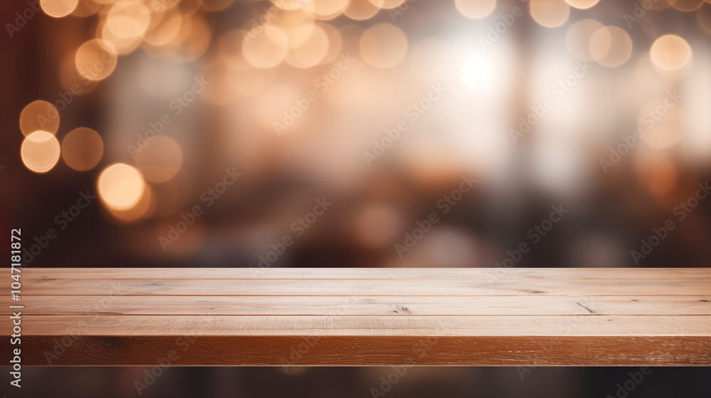 Wooden Tabletop with Bokeh Lights Background Wooden Tabletop with Bokeh Lights Background