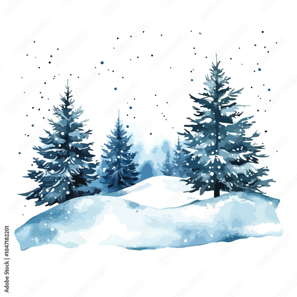 Obraz premium Winter Snow Watercolor Scenery Vector Illustration