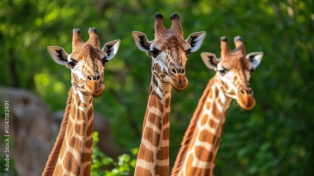 Giraffes Stretching Necks to Reach Leaves in Nature Giraffes Stretching Necks to Reach Leaves in Nature